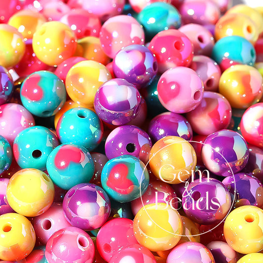 Dreamy Rainbow Heart Print Arcylic Beads (100pcs)