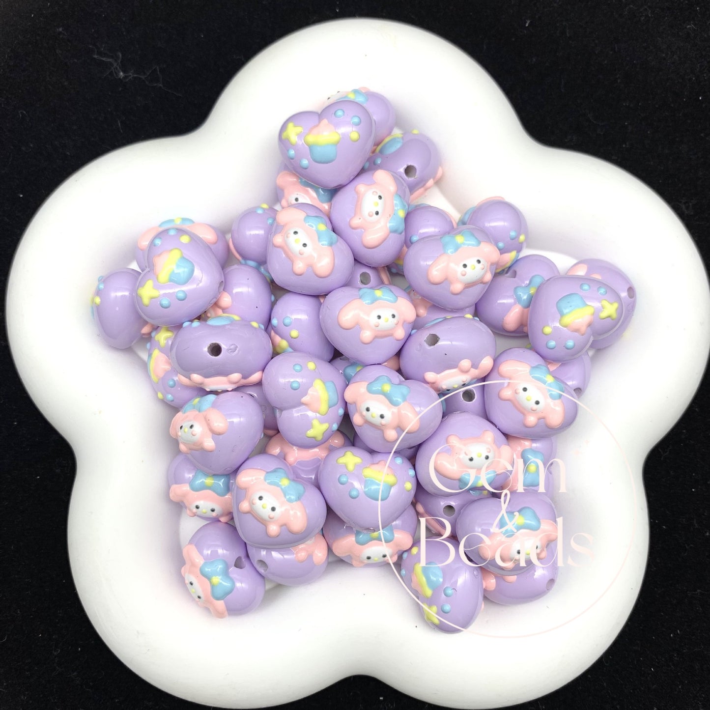 HK Melody Heart Painted Arcylic Beads (5pcs)