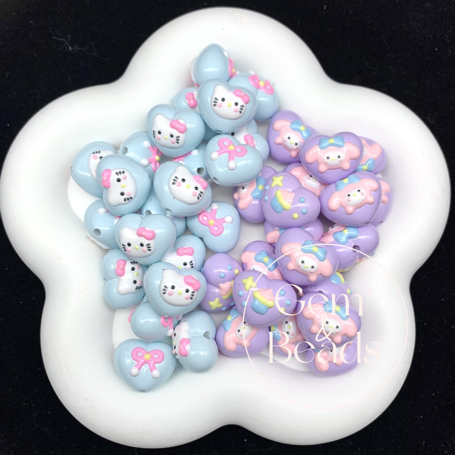 HK Melody Heart Painted Arcylic Beads (5pcs)