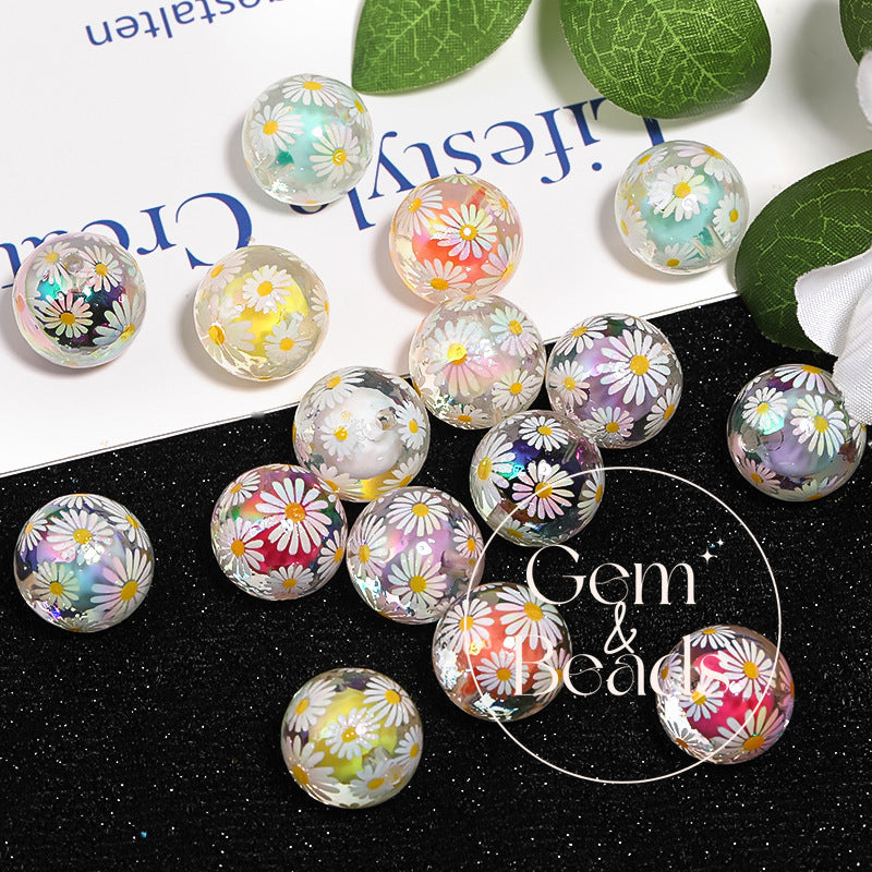 Daisy Print Arcylic Beads (100pcs)