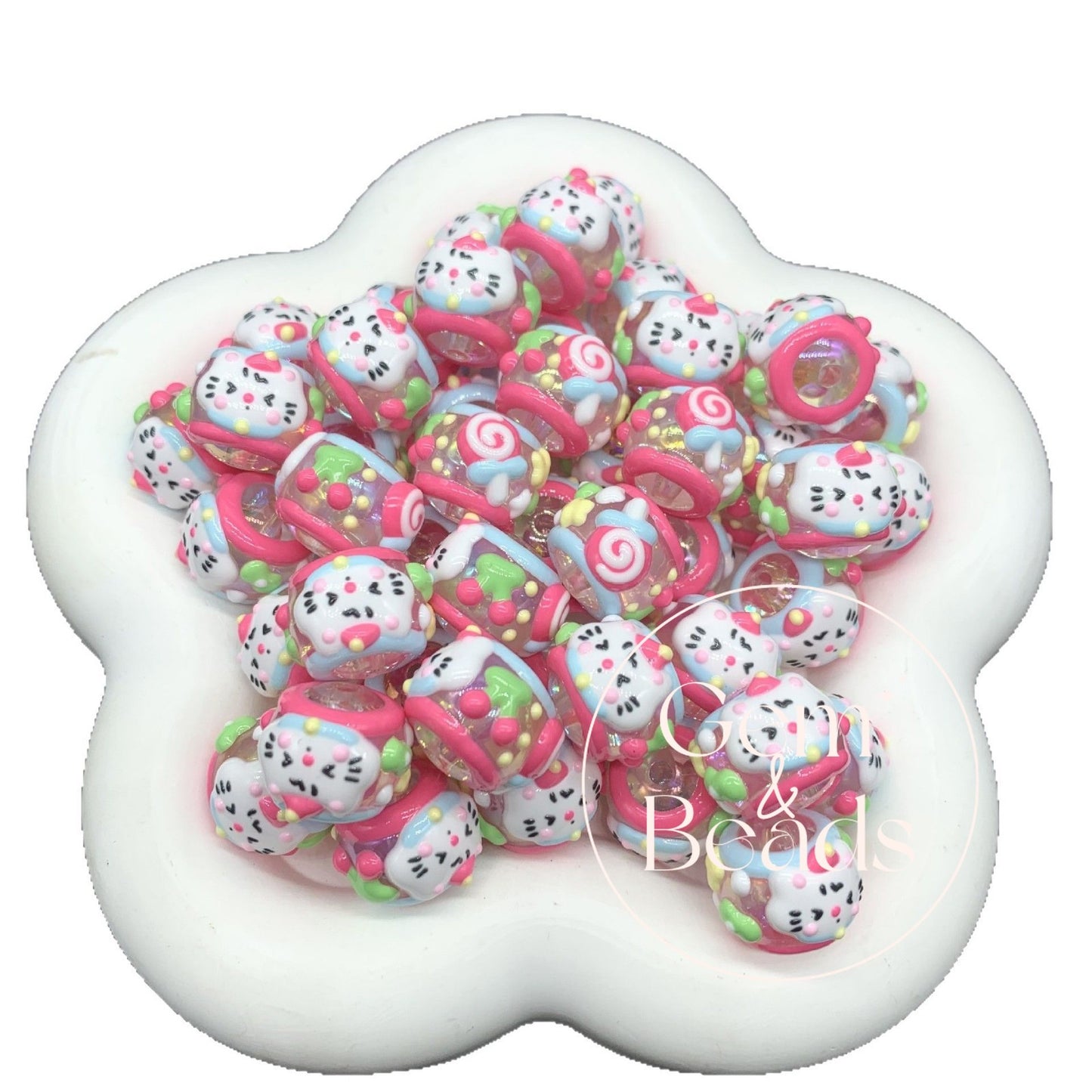 Transparent HK Summer Hand Painted Beads (5pcs)