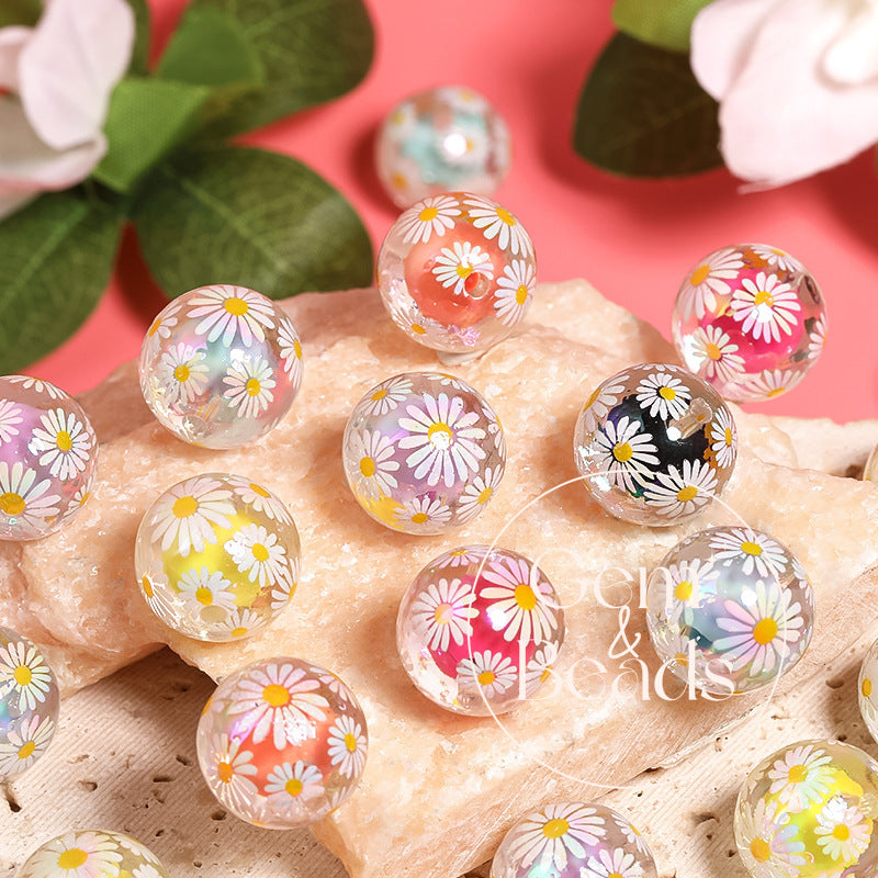 Daisy Print Arcylic Beads (100pcs)