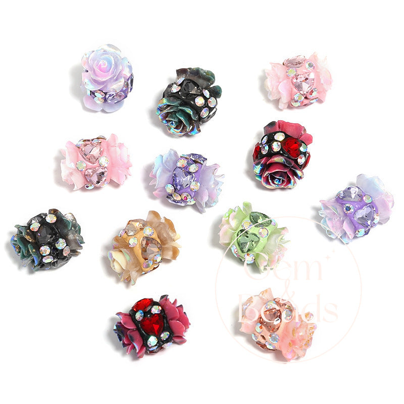 Glam Camellia Rhinestone Beads (10 counts)