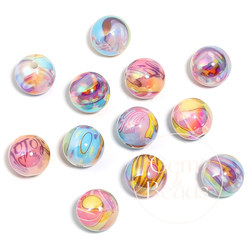 Valentine Graffiti Print Acrylic Beads  (100pcs)