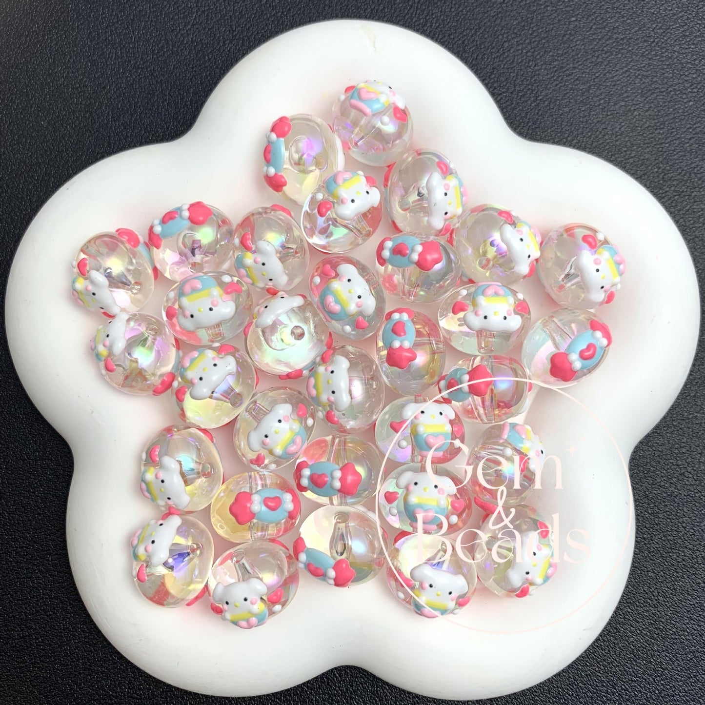 Transparent HK Kitty Pingu Painted Beads (5pcs)