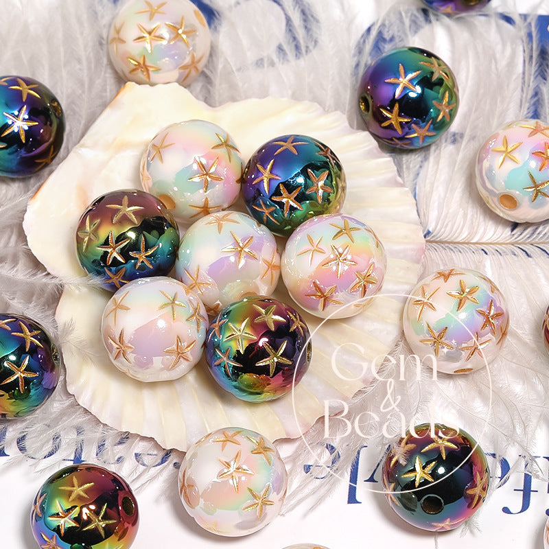 Mabé Star Acrylic Beads with Gold Detailing (100pcs)