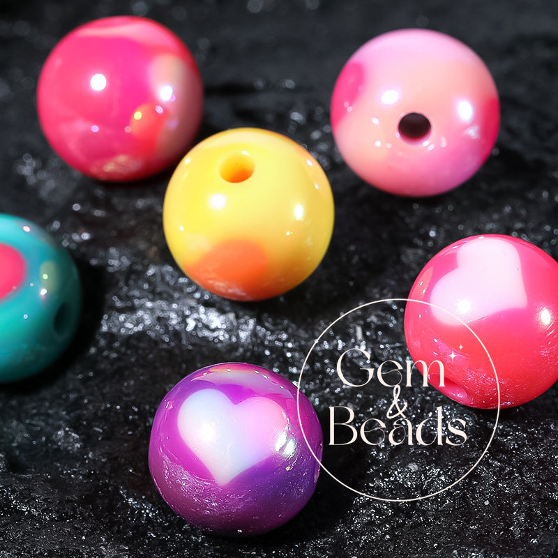 Dreamy Rainbow Heart Print Arcylic Beads (100pcs)