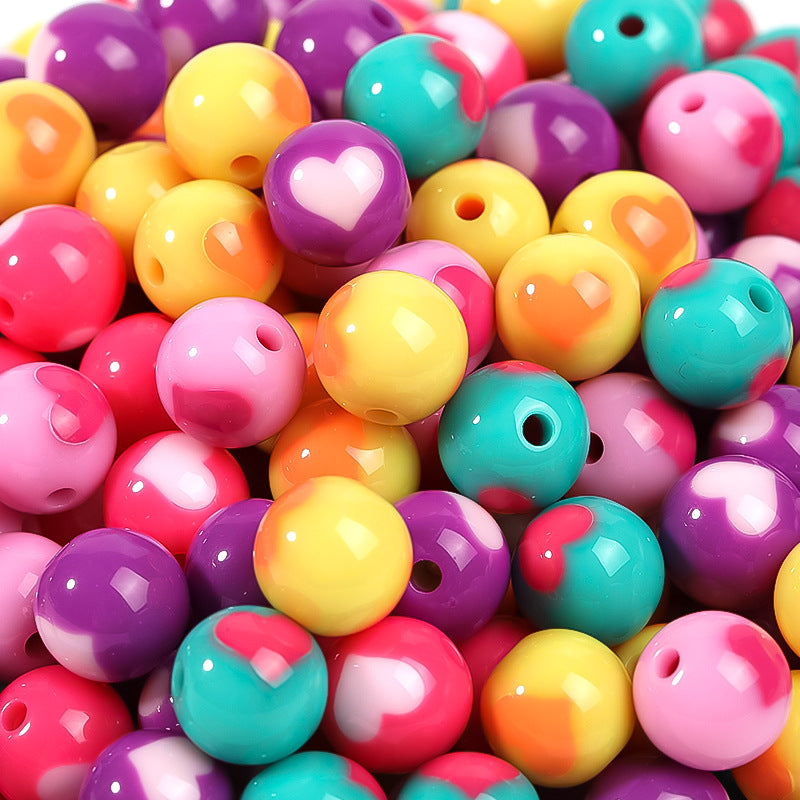 Dreamy Rainbow Heart Print Arcylic Beads (100pcs)