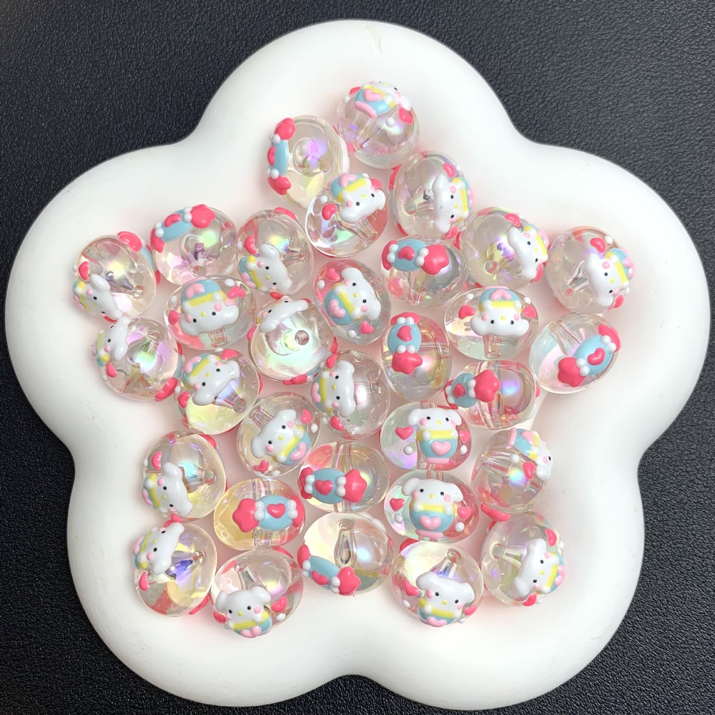 Transparent HK Kitty Pingu Painted Beads (5pcs)