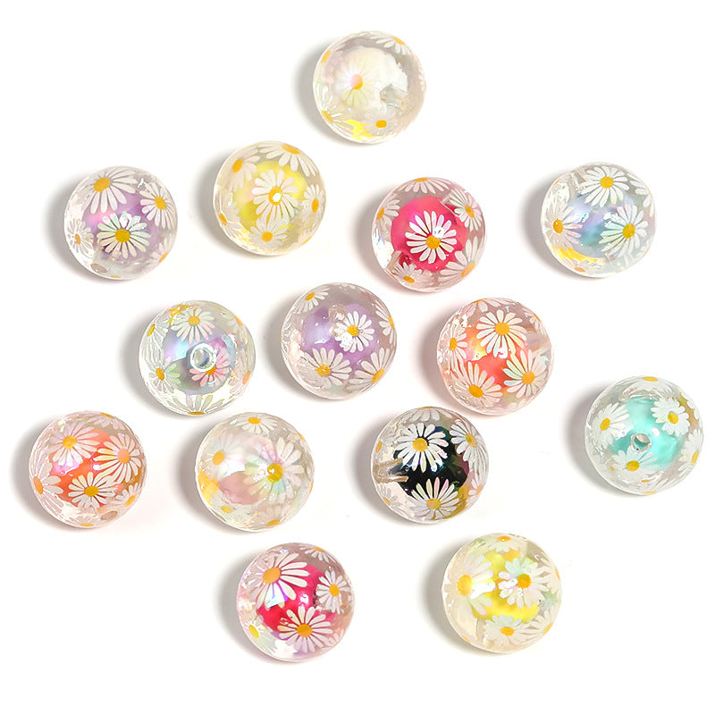 Daisy Print Arcylic Beads (100pcs)
