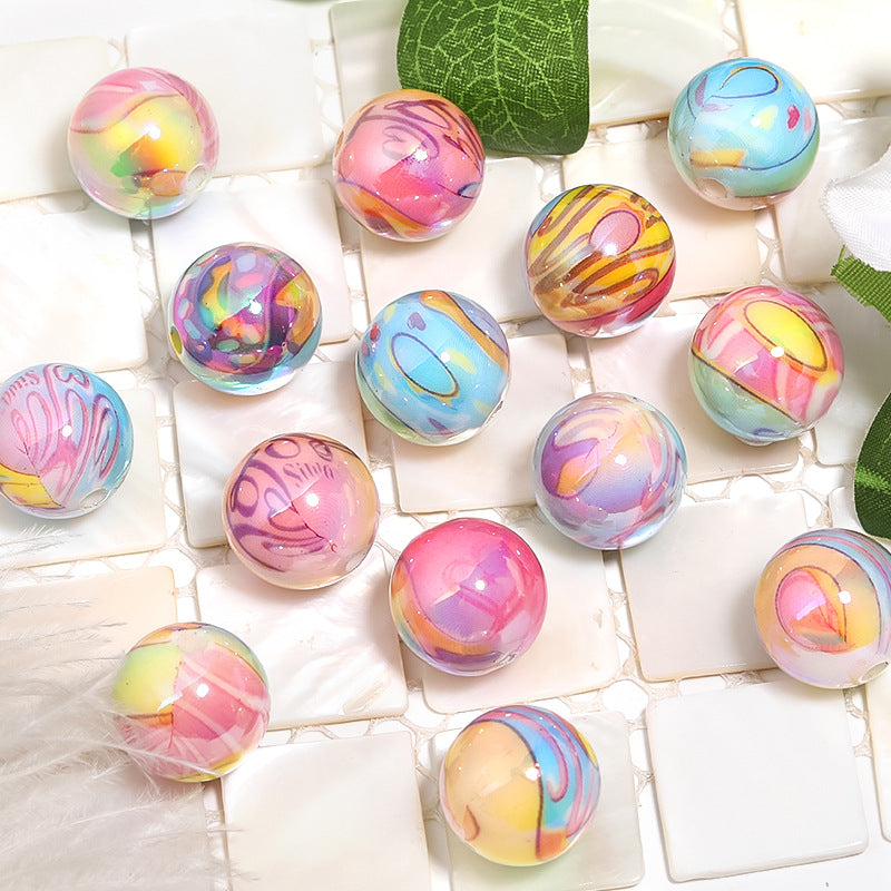 Valentine Graffiti Print Acrylic Beads  (100pcs)