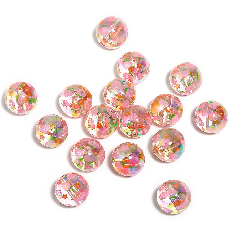 Strawberry Print Milky Acrylic Beads  (100pcs)