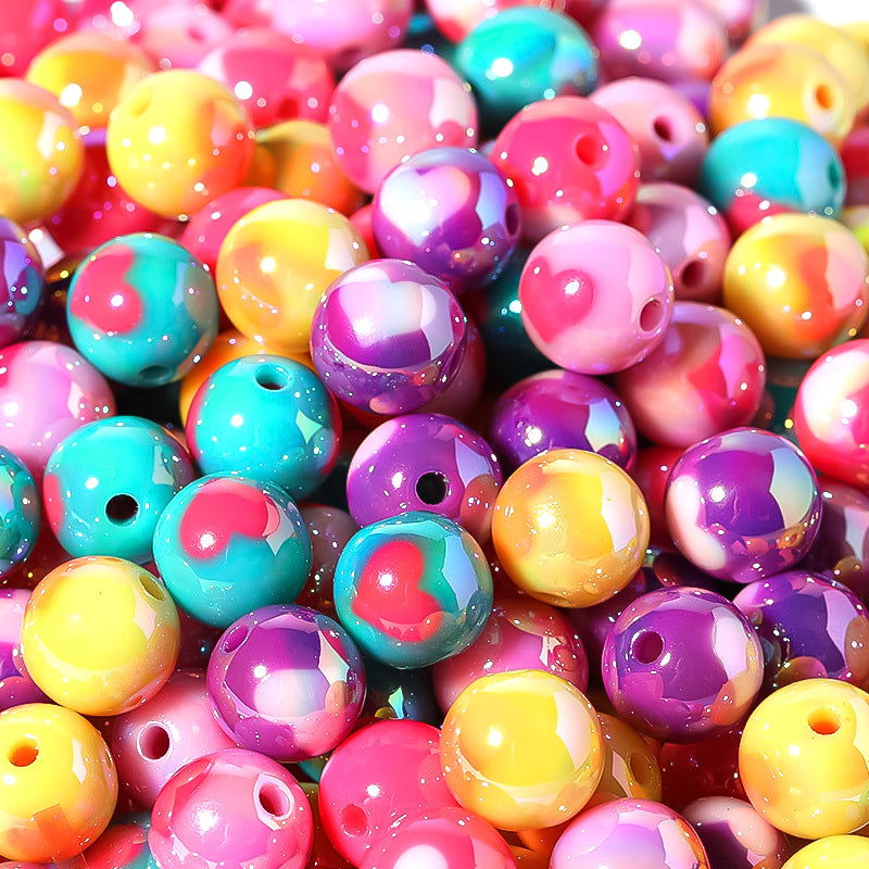 Dreamy Rainbow Heart Print Arcylic Beads (100pcs)