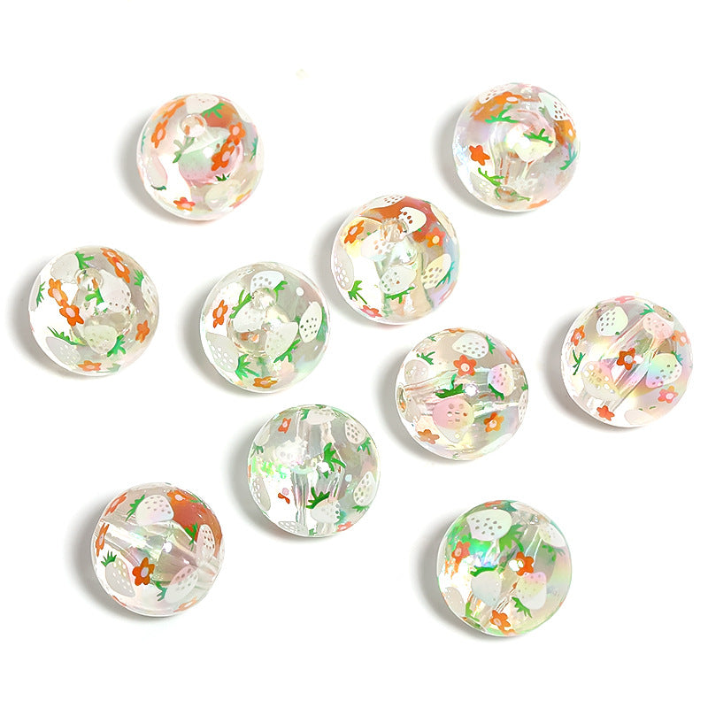 Strawberry Print Milky Acrylic Beads  (100pcs)