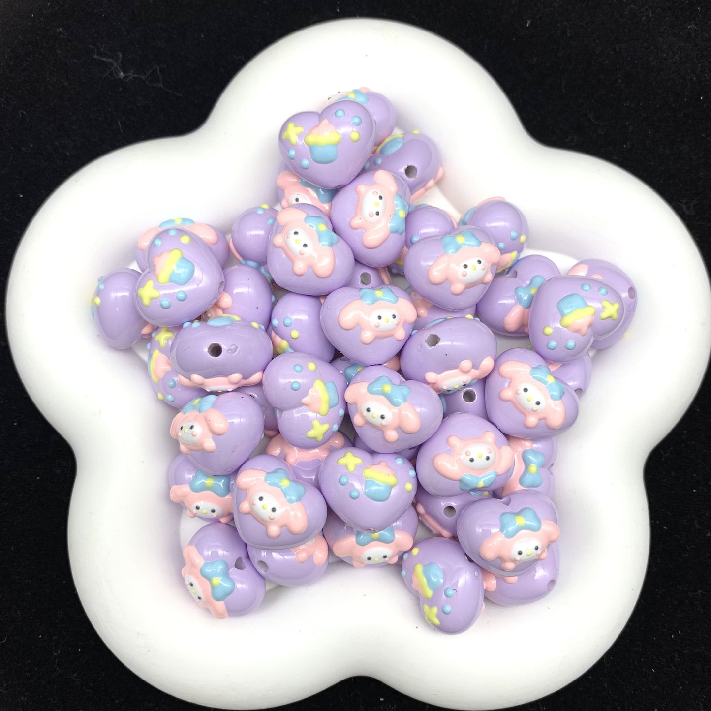 HK Melody Heart Painted Arcylic Beads (5pcs)