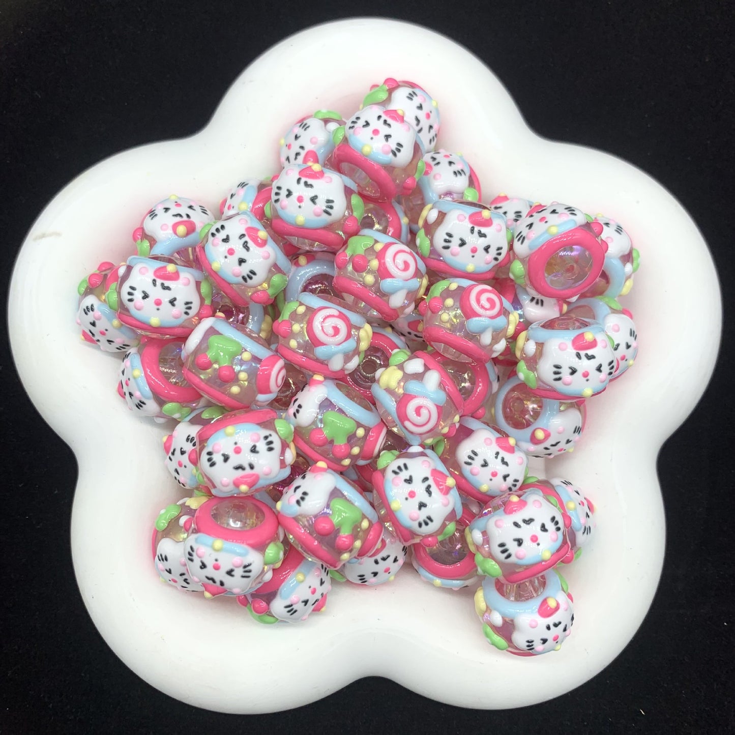 Transparent HK Summer Hand Painted Beads (5pcs)