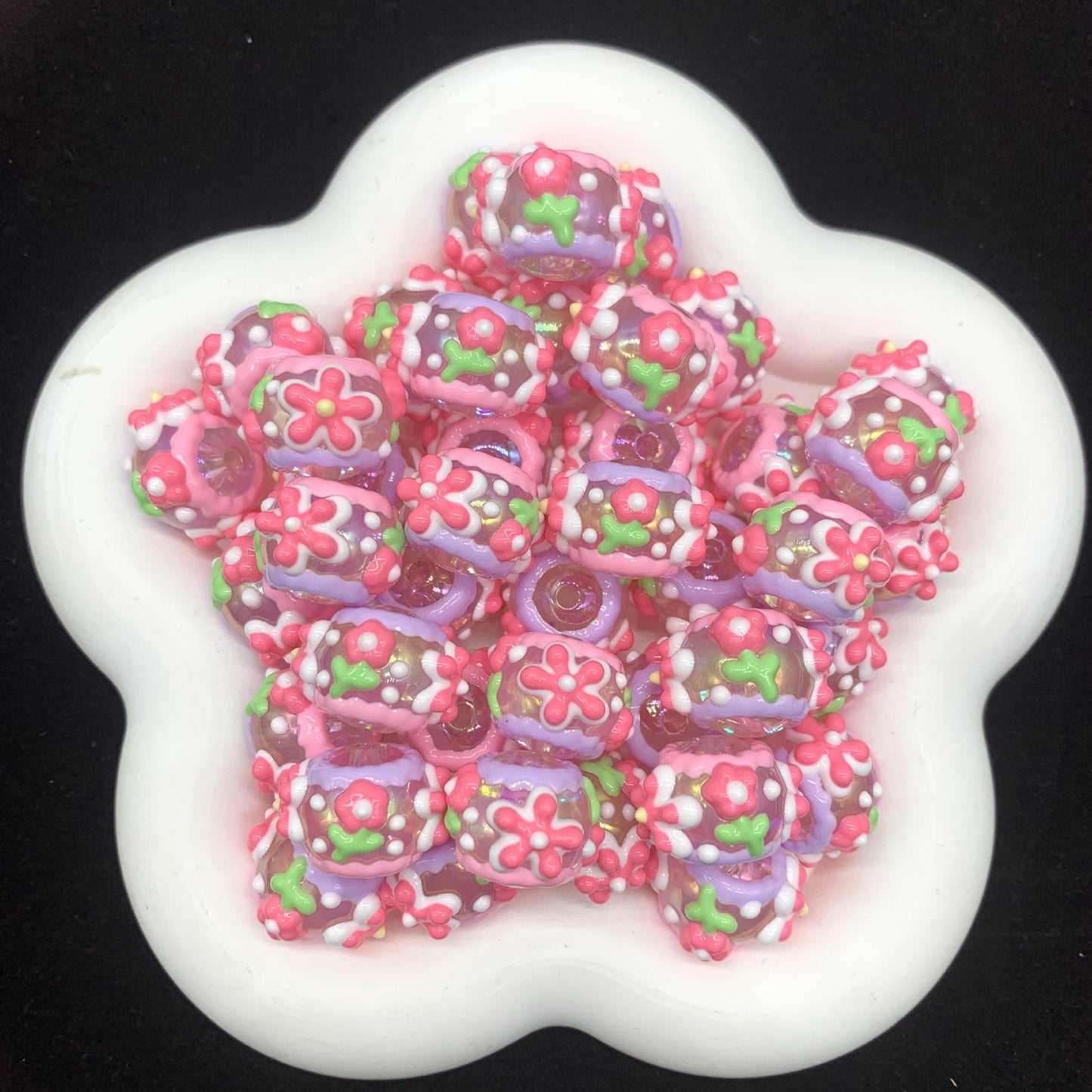 Transparent HK Summer Hand Painted Beads (5pcs)