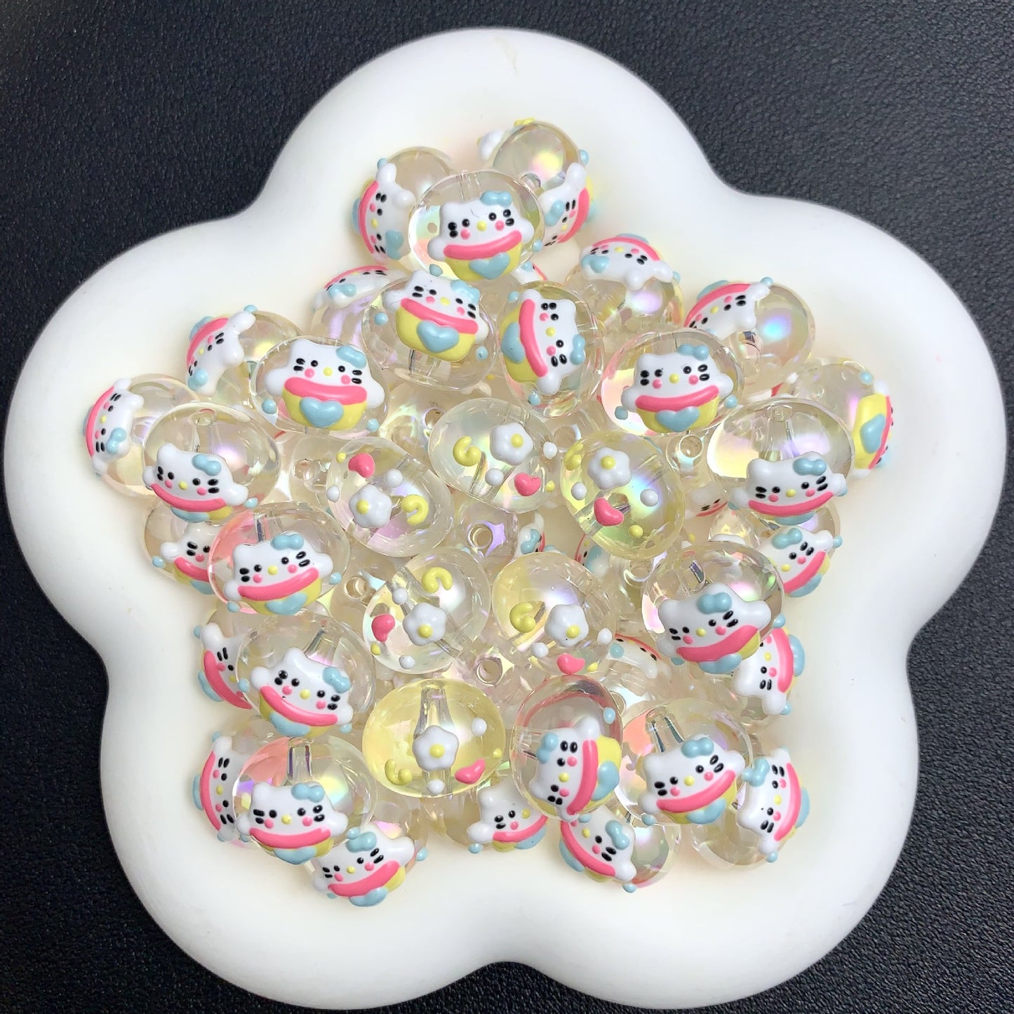 Transparent HK Kitty Pingu Painted Beads (5pcs)