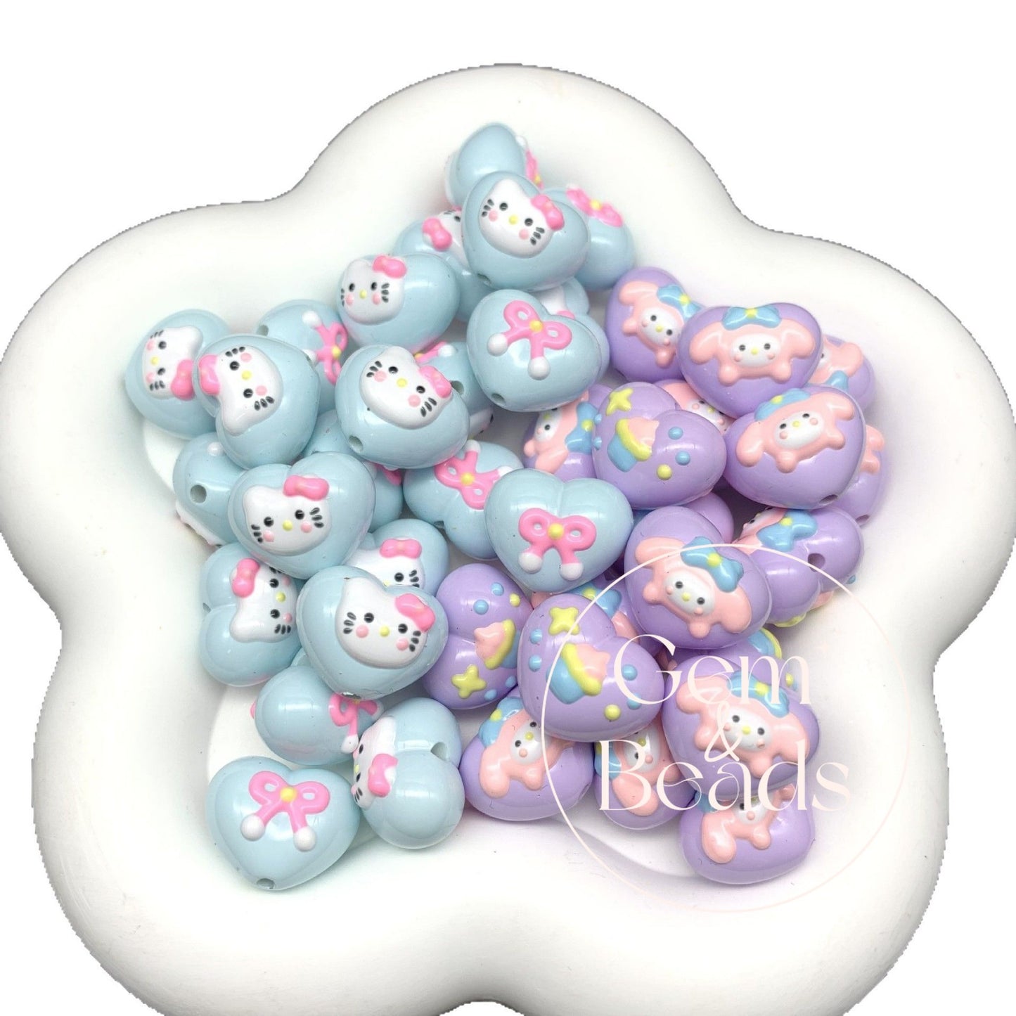 HK Melody Heart Painted Arcylic Beads (5pcs)