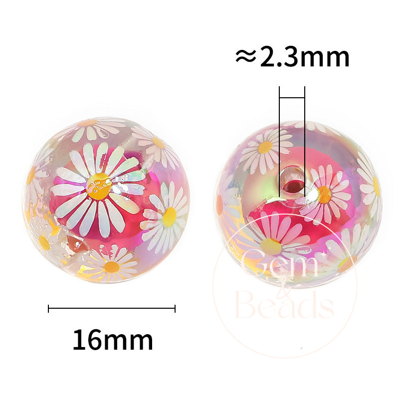 Daisy Print Arcylic Beads (100pcs)
