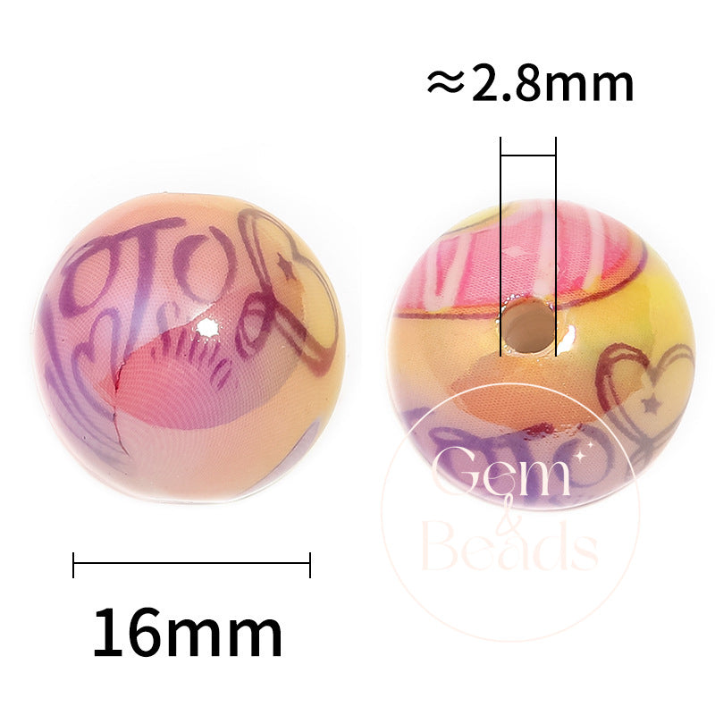 Valentine Graffiti Print Acrylic Beads  (100pcs)