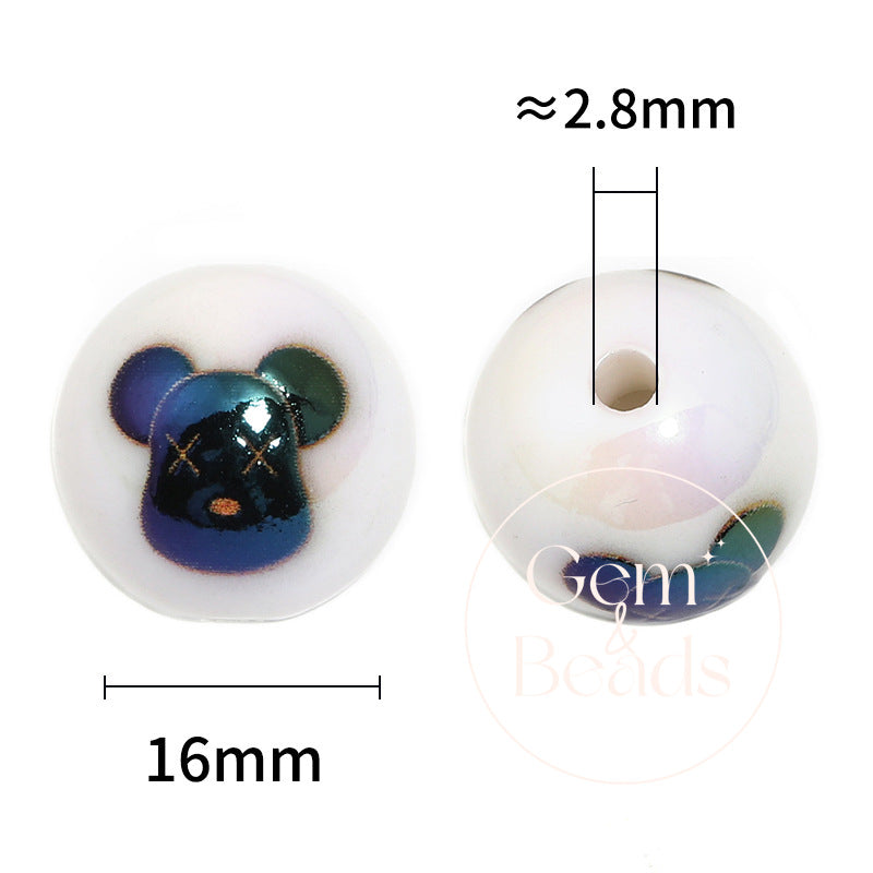 Cartoon Street Syle Bear Print Beads (100pcs)