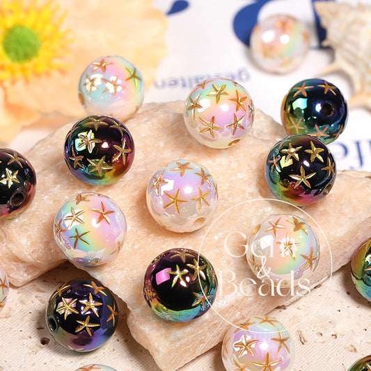 Mabé Star Acrylic Beads with Gold Detailing (100pcs)