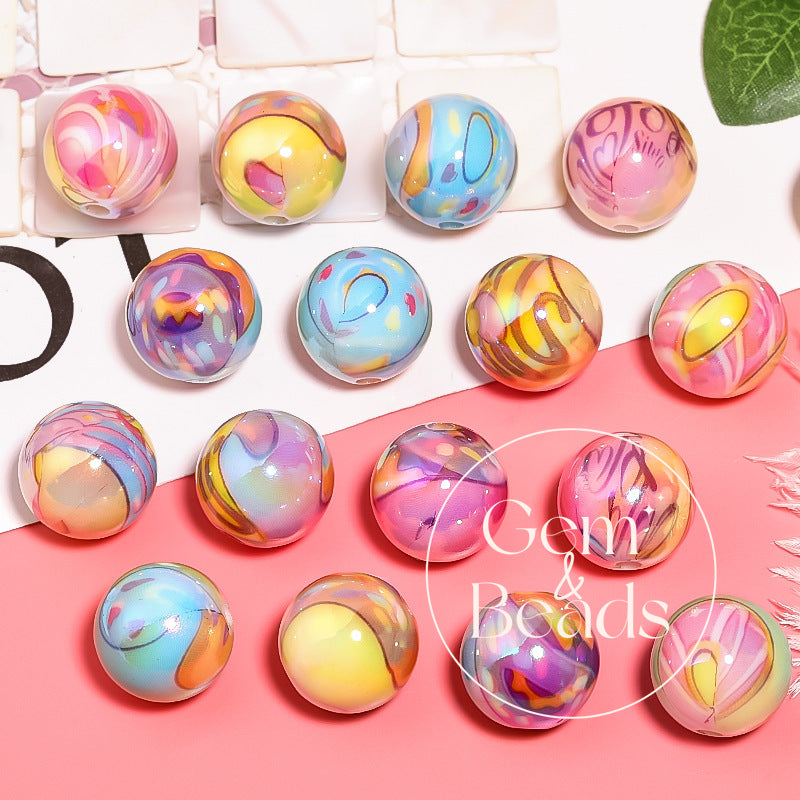 Valentine Graffiti Print Acrylic Beads  (100pcs)