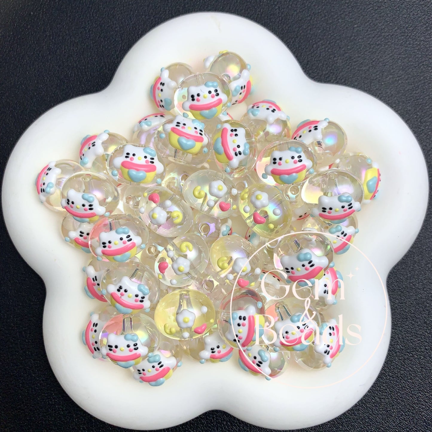 Transparent HK Kitty Pingu Painted Beads (5pcs)