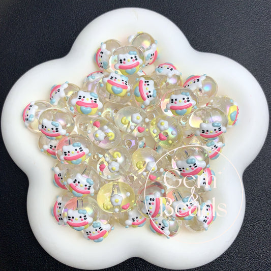 Transparent HK Kitty Pingu Painted Beads (5pcs)