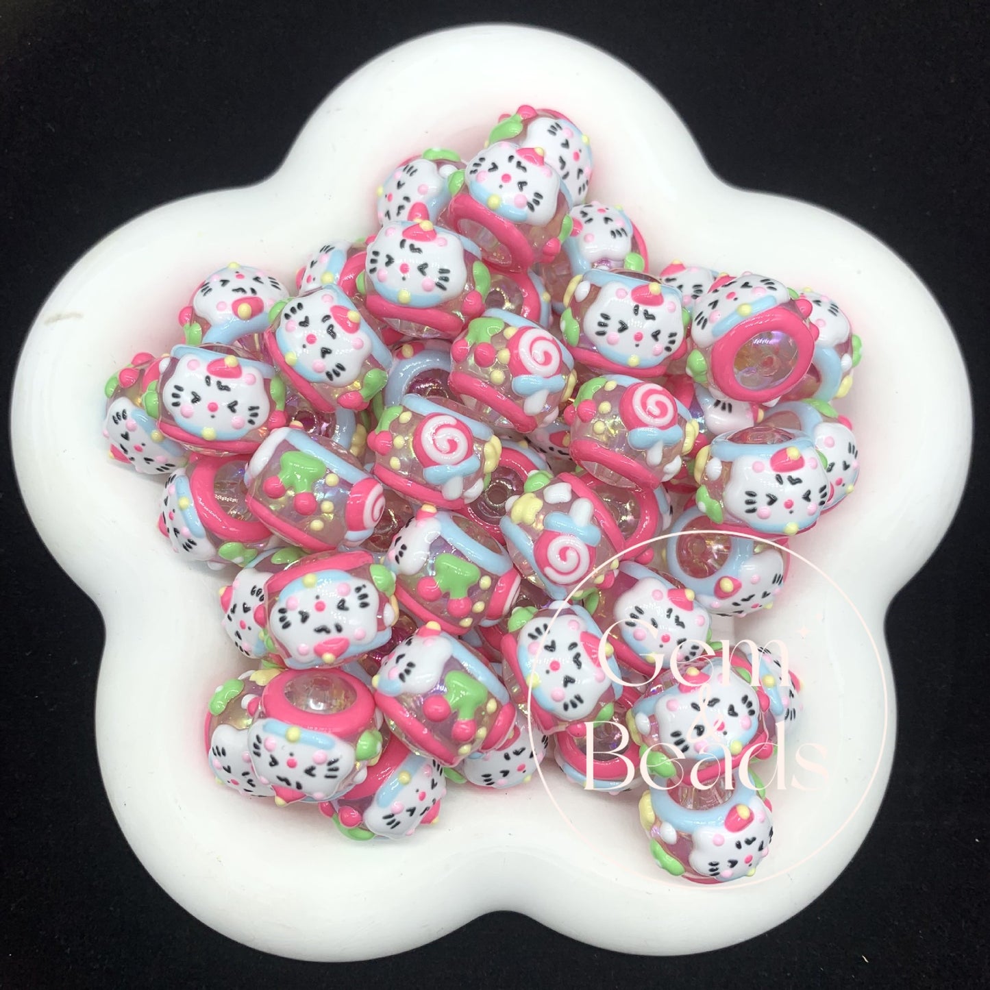 Transparent HK Summer Hand Painted Beads (5pcs)