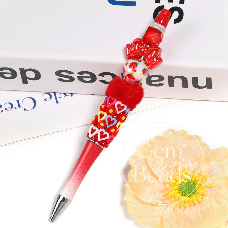 Strawberry Print Milky Acrylic Beads  (100pcs)