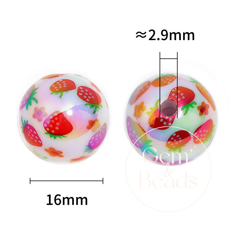 Strawberry Print Milky Acrylic Beads  (100pcs)
