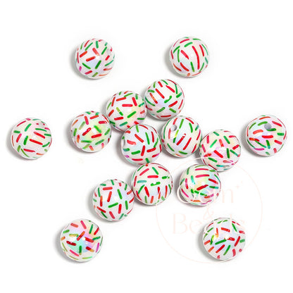 Festive Ribbon Print Acrylic Beads  (100pcs)