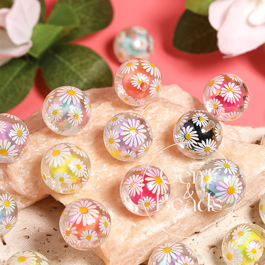 Daisy Print Arcylic Beads (100pcs)