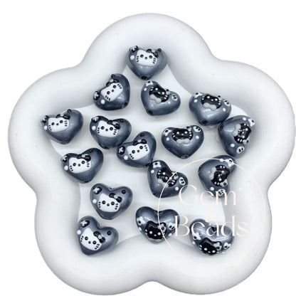 Metal Black HK Heart Painted Beads (5pcs)