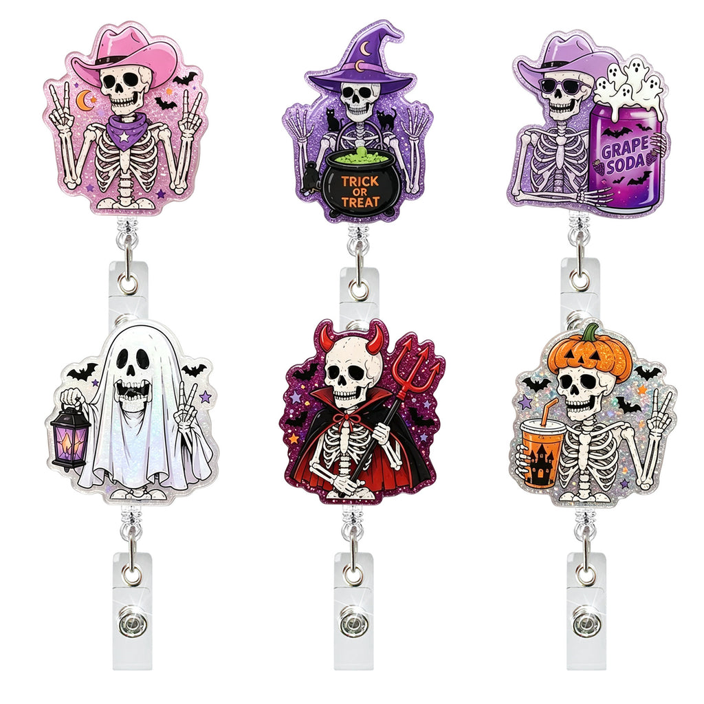 Halloween Skeleton and Ghost Nurse Badge Holder
