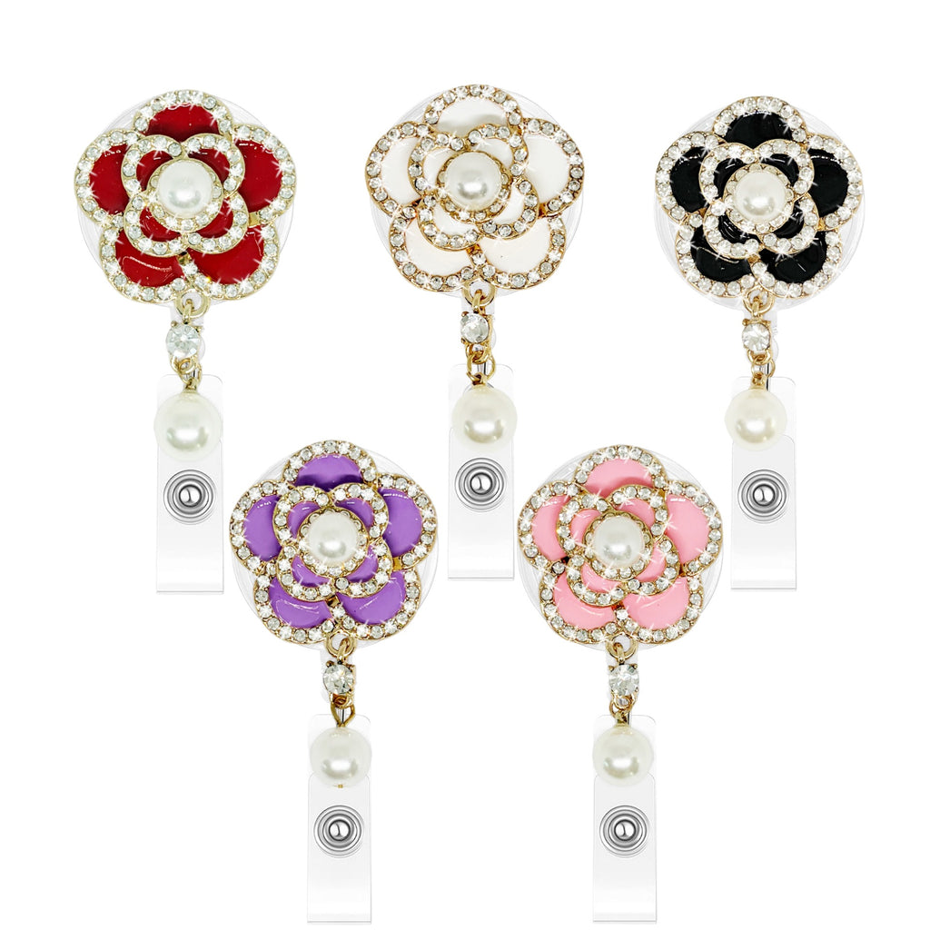 Rhinestone Flower Nurse Badge Holder