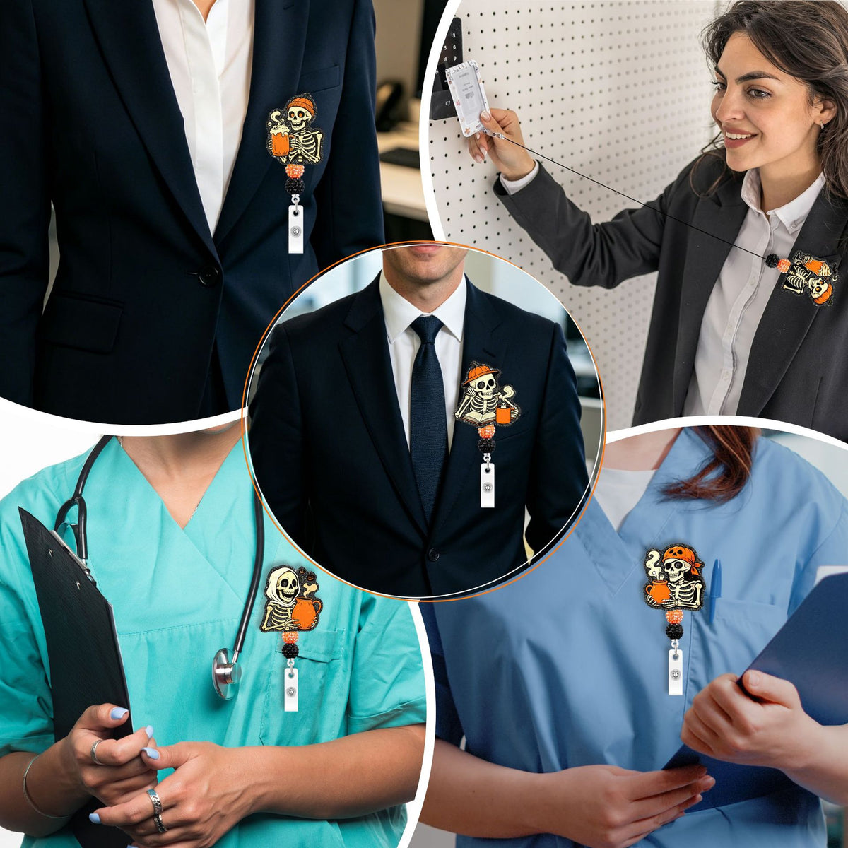 Halloween Skeleton Nurse Badge Holder