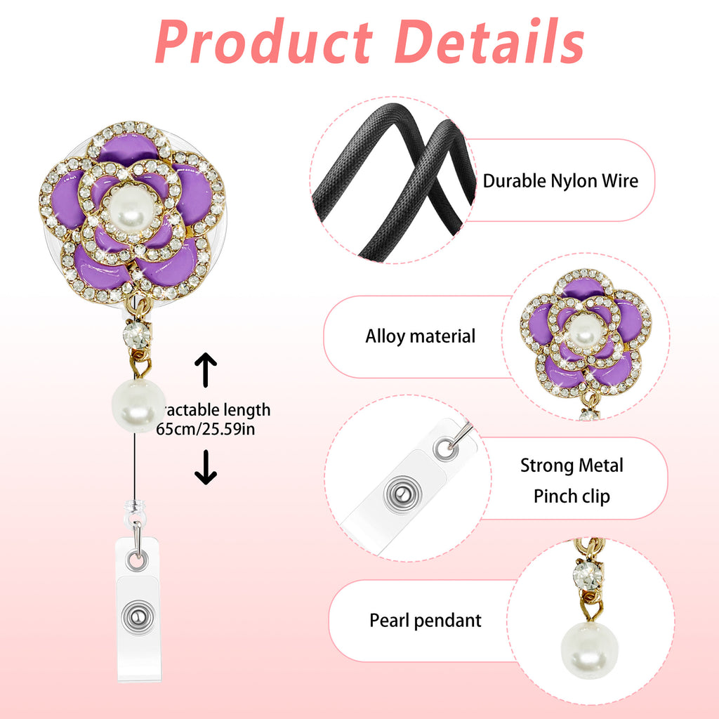 Rhinestone Flower Nurse Badge Holder