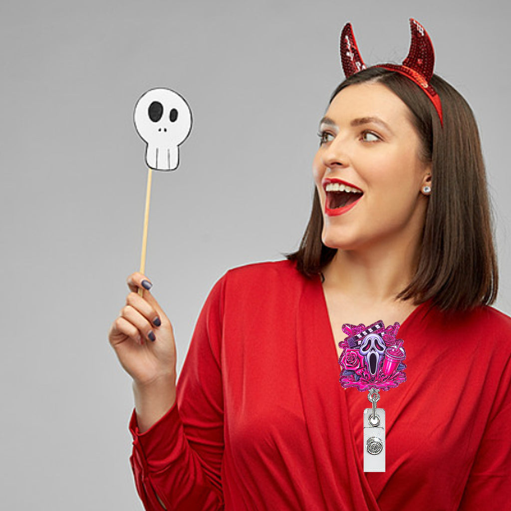 Halloween Ghost and Cow Nurse Badge Holder