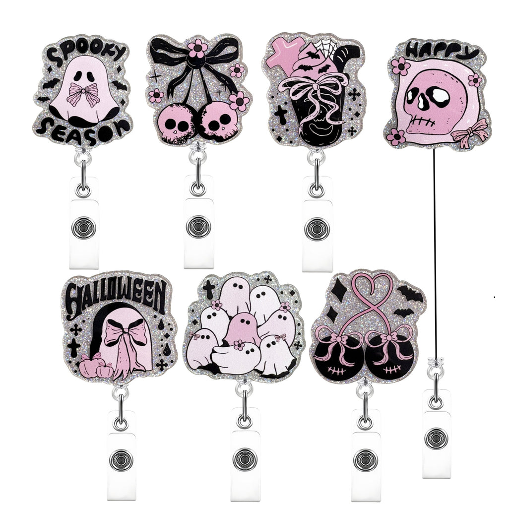 Black Pink Halloween Nurse Badge Holder