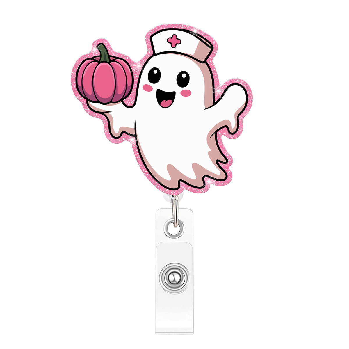 Pink Boo Ghost Nurse Badge Holder