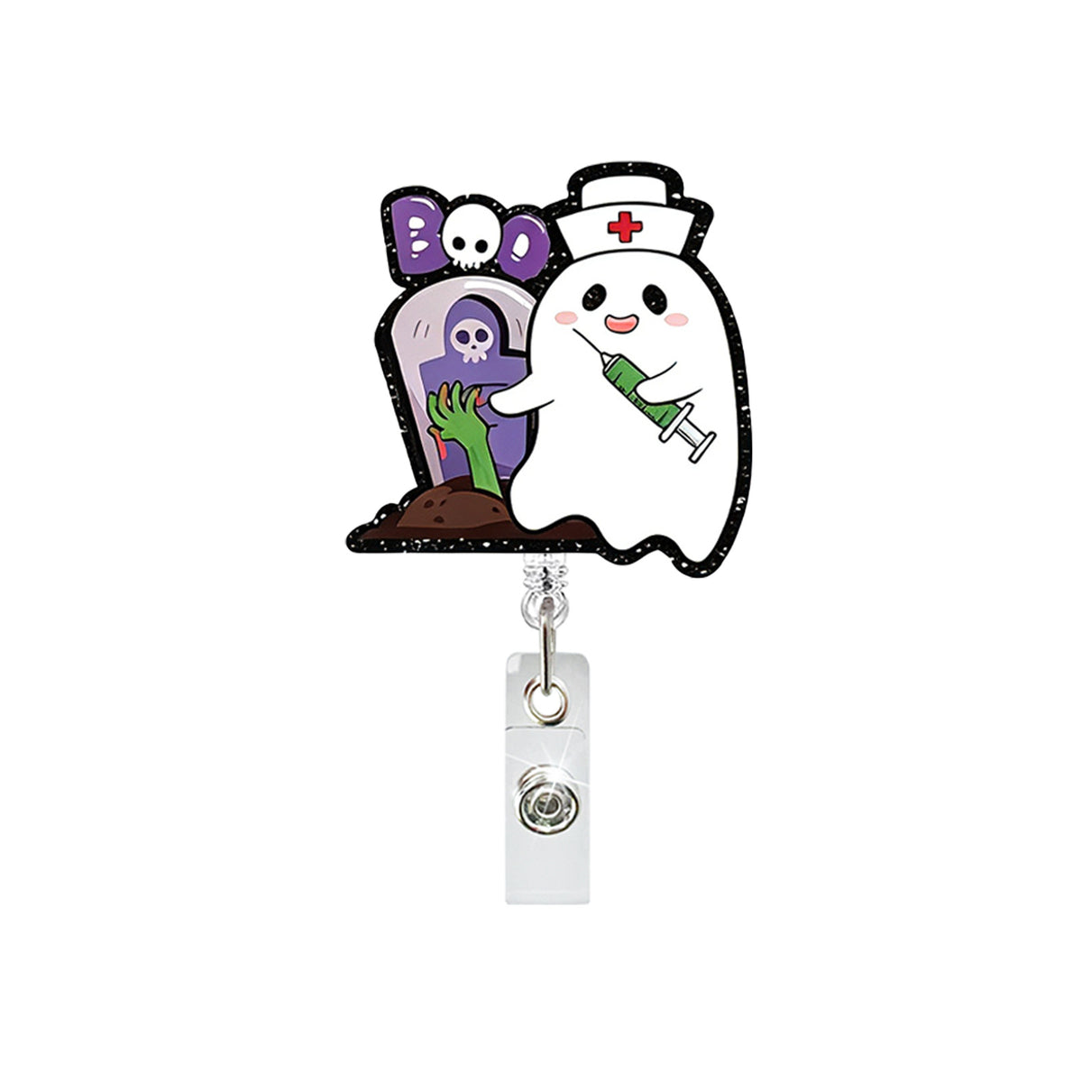 Halloween Ghost Nurse Nurse Badge Holder
