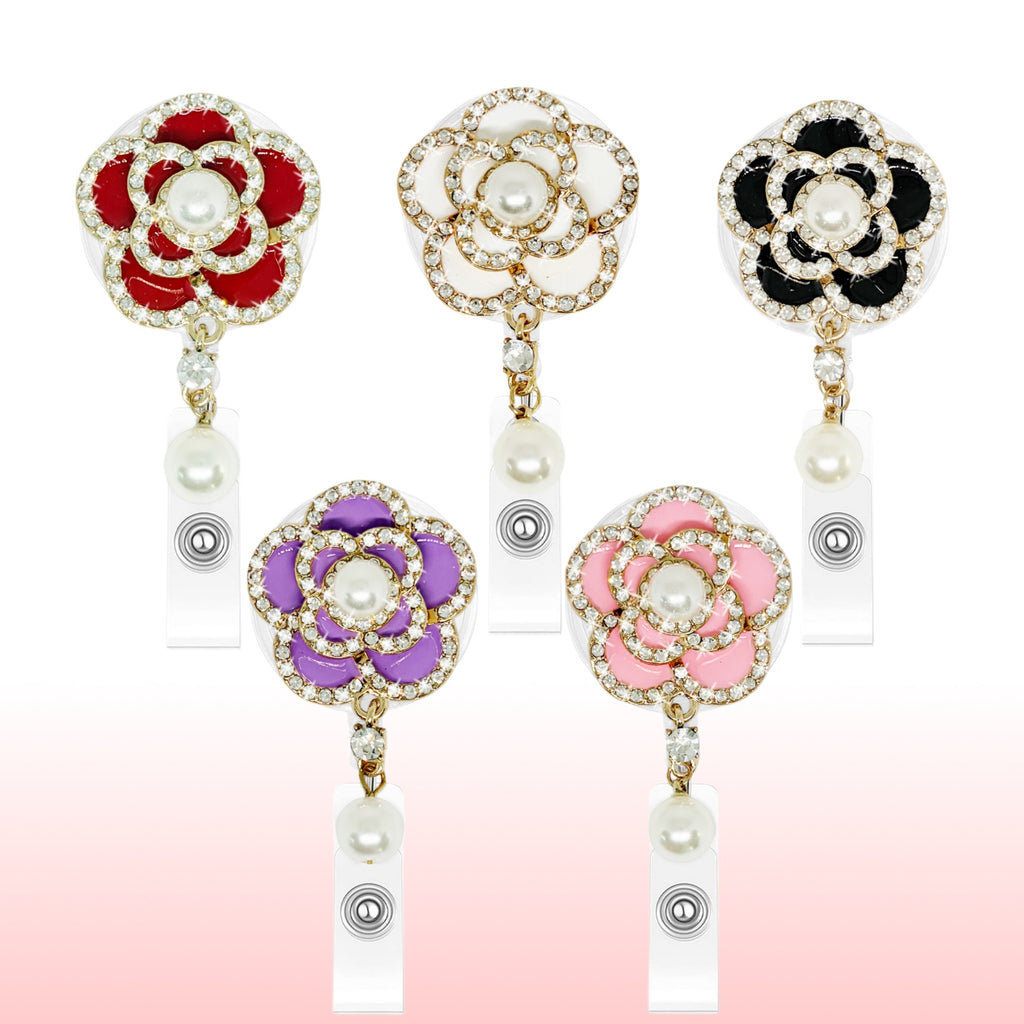 Rhinestone Flower Nurse Badge Holder