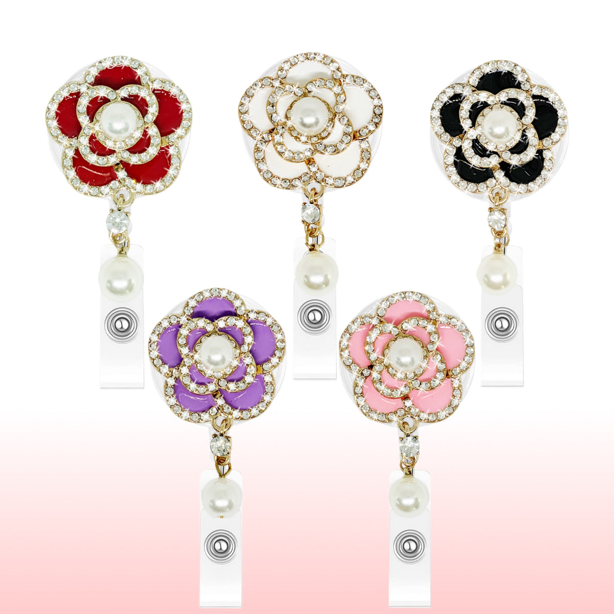 Rhinestone Flower Nurse Badge Holder