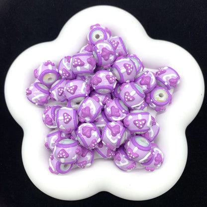 Pastel Purple Heart Cute Hand Painted Round Beads (5pcs)