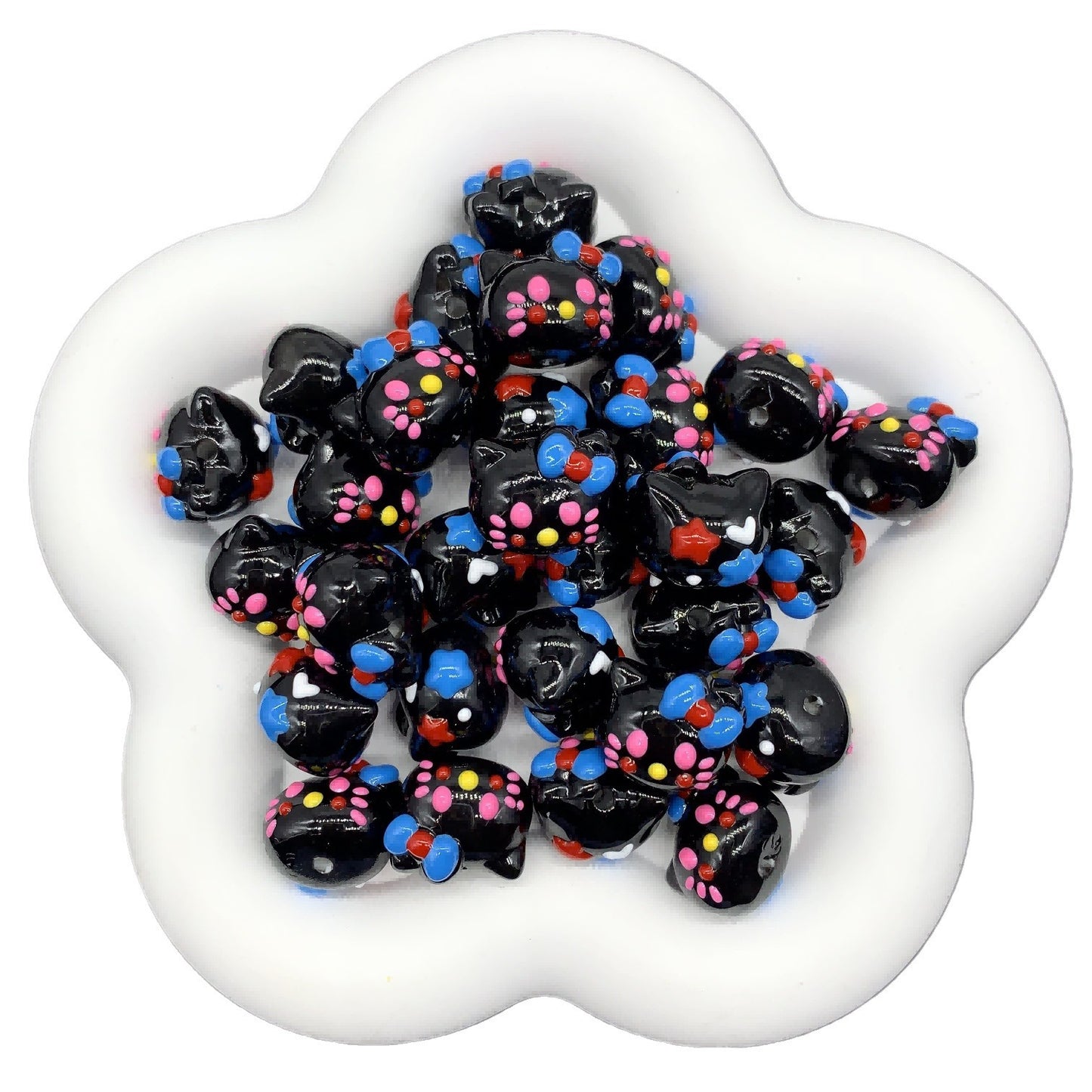 HK Kitty Black Painted Arcylic Beads (5pcs)