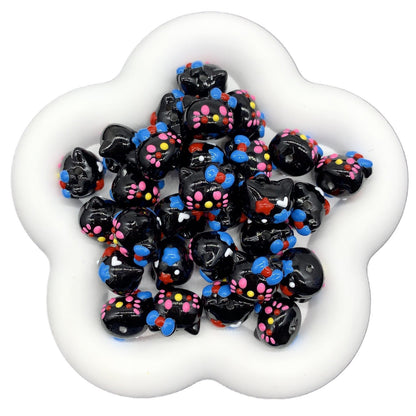 HK Kitty Black Painted Arcylic Beads (5pcs)