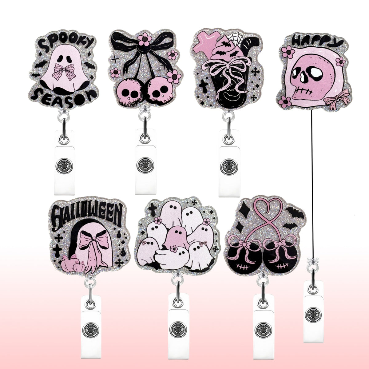 Black Pink Halloween Nurse Badge Holder
